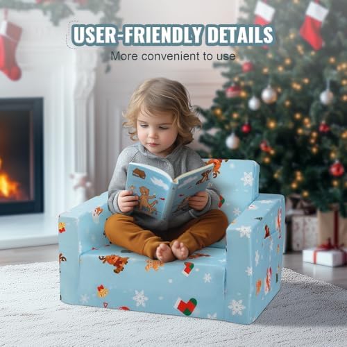 Silla de Bebé Plegable 2 en 1, Sofá Cama para Niños Pequeños, Sofá de Espuma Suave y Cómodo, Tumbona Convertible para Bebé, Asiento de Silla con Dibujos Animados, Azul, 1040 x 580 x 320 mm