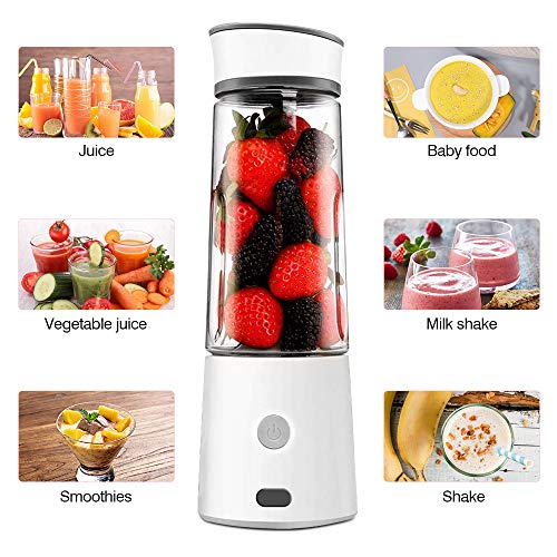 Portable Blender USB Rechargeable -TTLIFE MACARON Personal Blender for Shakes and Smoothies, Mixer Juice Cup Single Serve, Smalle Travel Blender Multifunctional with 5200mAh Battery for Travel Personal,Juice,Baby Food-White