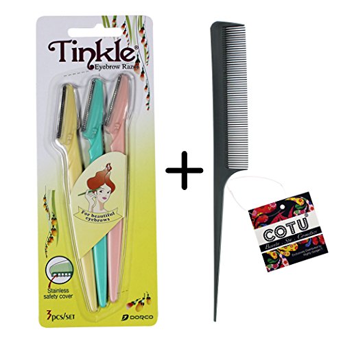 *Authentic Genuine* Tinkle Eyebrow Razor for Beautiful Eyebrows (3 pcs) + COTU (R) Hair Comb (1 pcs)