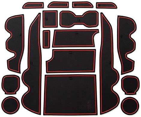 RAYVOLT Custom Fit Cup Holder Liners, Door and Center Console Liners Mat Accessories for Toyota Tacoma 2019 2018 2017 2016 18pc Set (RED & Black Trim)