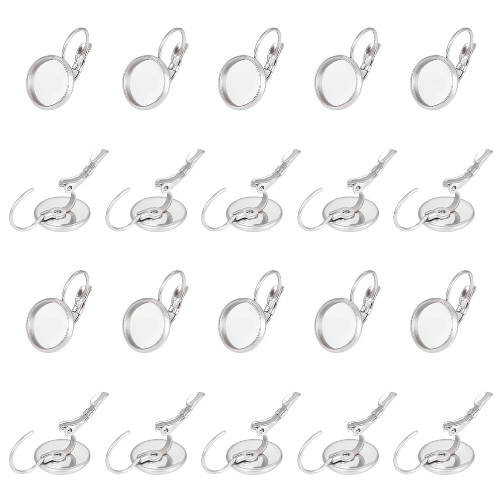 UNICRAFTALE 100pcs 304 Stainless Steel Leverback Earring Hooks Finding with 10mm Flat Round Blank Earring Cabochons Bezel Tray Open Loop Earring Components for Dangle Jewelry Making 19x12mm Pin 0.8mm