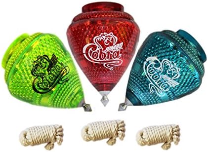 Grahmart 3 Pack Durable Plastic Spin Tops & Metal Tip Made in Mexico - Trompo Mexicano de Plástico Durable & Punta de Metal (Pack of 3 Assorted Colors) (Jumbo Cobra)