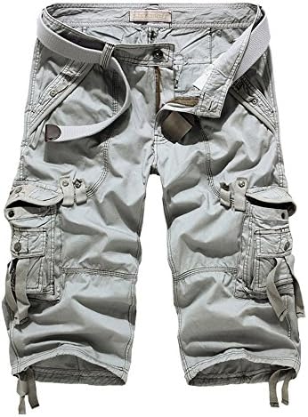 SHIDBA Men's Casual Solid Multi Pockets Cargo Shorts New Fashion Capri Pants Slim Fit (31, Lime)