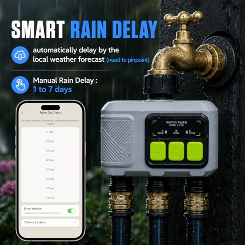 johgee Programador Riego WiFi 3 Salidas con tecnología RF 433, riego temporizado inteligente con APP, control por voz Alexa, 6 horarios de riego, temporizador de riego automático para jardín