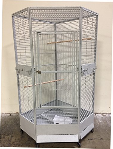 New Corner Open Playtop Parrot Bird Cage – r30″ X 64″H – 4 Colors Available (Silver Vein)