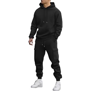 Vividcrate Men's Sweat Set 2 Piece Set Pullover Cargo Pockets Long Sleeve Straight Leg Sweatpants