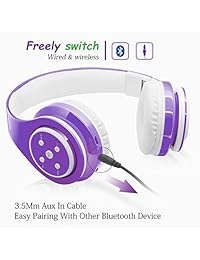 Auriculares inalámbricos con cable para niños, Bluetooth, volumen de seguridad limitado, 85 dB, con auriculares para niños, largo tiempo de reproducción, ranura para tarjeta SD, sonido estéreo, compatible con teléfono móvil, PC, tableta