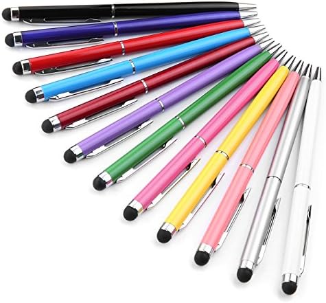 Stylus Pen 2 in 1 Ink Pen 12 PACK of Pink Purple Black Green Silver Stylus Universal Touch Screen Capacitive Stylus for Kindle Touch ipad iphone 6/6s 6Plus 6s Plus Samsung S5 S6 S7 Edge S8