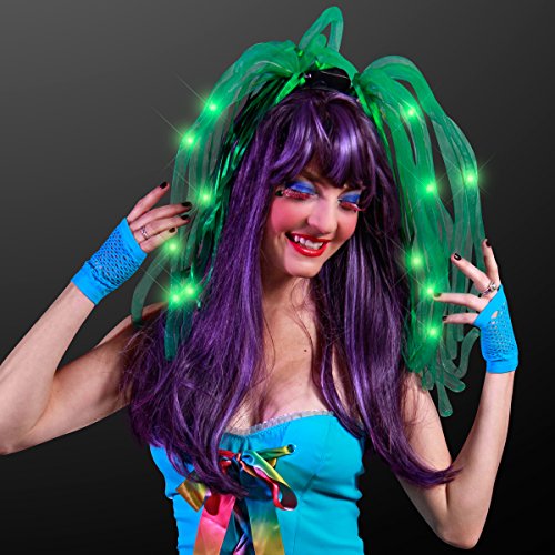 Green Light Up Noodle Headband with Green Ribbon