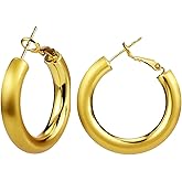 ANGLEQUEEN Gold Hoop Earrings for Women Chunky Hoop Earrings Copper Thick Round Earring Hollow Tube Statement Earring Trendy Jewelry Gift 30/40/50MM