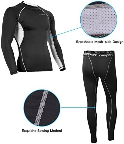 Ortilerri Men's Cool Dry Long Sleeve Fitness Gym T Shirt & Base Layer Compression Pants, L