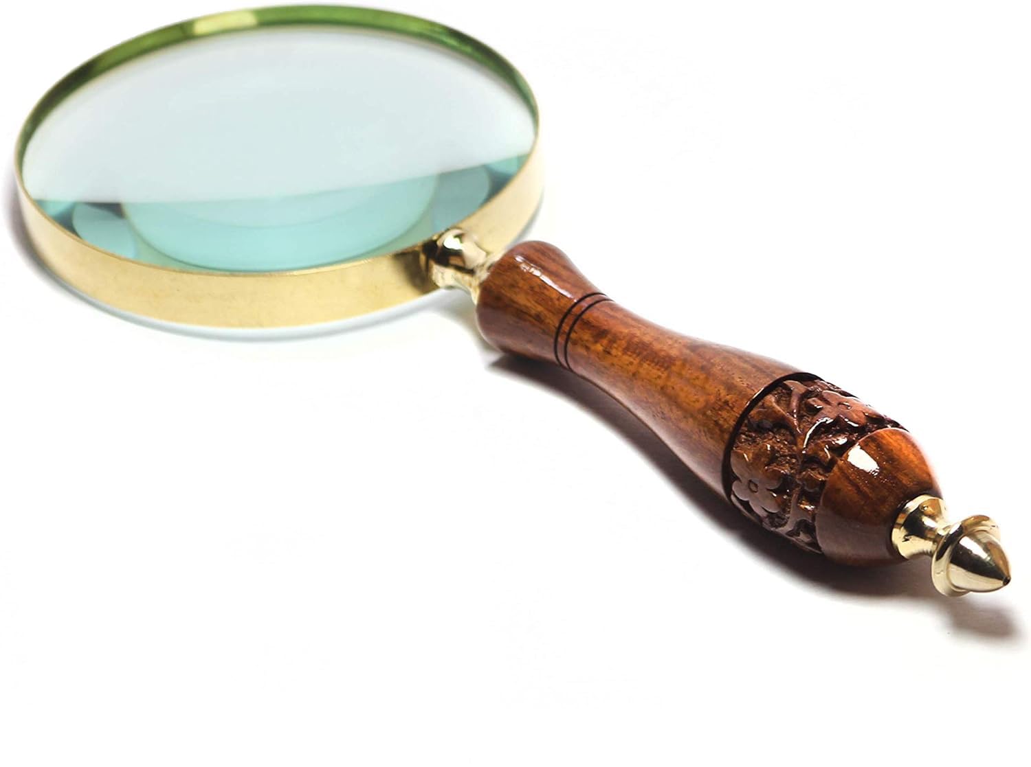 Photo 1 of 10X Wooden Magnifying Glass, Antique Reading & Inspection Magnifier for Coin & Stamp, Handheld Magnifier with Wooden Handle, Magnifying Glasses for Close Work (Hand-Carved)