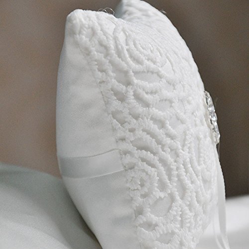 Adeeing Floral Rhinestone Lace Bridal Wedding Ring Pillow Jewelry Bearer White Cushion Holder,6 x 6 Inch - Thumbnail 7