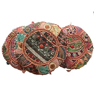 Zen Handmade Embroidered Meditation Cushions Including Cushions Inner. Mind, Body, Soul. Bohemian. Relax The Mind. Spiritual Gifts SALE Hippe Indian Fair Trade Home Decor Small (Orange)