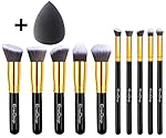 EmaxDesign Makeup Brushes 10+1 Pieces Makeup Brush Set, 10 Pieces Professional Foundation Blending Blush Eye Face Liquid Powder Cream Cosmetics Brushes & 1 Piece Black Beauty Sponge Blender With Bag