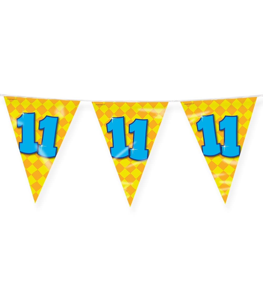 PD-Party 7042011 Happy Party Bunting - 11, Gold/Yellow, Foil Flags, Double Sided, Triangular, 1000cm Length x 30cm Width x 0.1cm Height