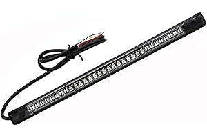 BLUERICE Universal Motorcycle Tail Light, Motorcycle Tail Brake Stop Turn Signal Light, 48LED 8” Flexible Strip License Plate Lights (Amber/Red)