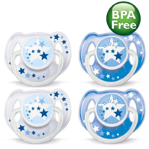 Philips Avent BPA-Free 0-6 Months Night Time Newborn Pacifiers - 4 Pack, Blue/Clear