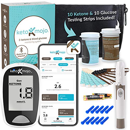 KETOMOJO Bluetooth Ketone & Glucose Blood Testing Kit + APP, 20 Test