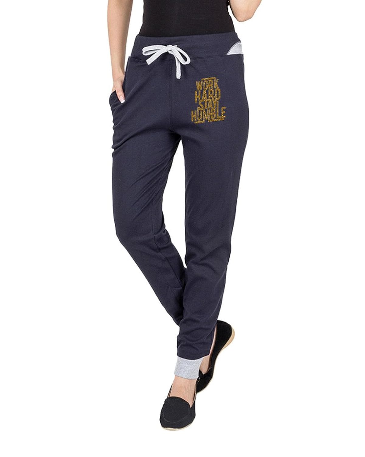 campus sutra womens printed track pant navy blue