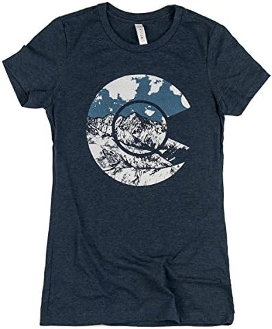 Wandering Ink Women's Colorado Flag Art Super Soft Hand Printed Tee Shirt (Small, Heather Navy)