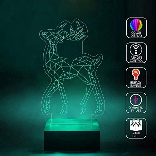 3D Illusion LED Projector Lamp Deer God Home Bedroom Decorative 3D Lamp RGB Full Color 44 Key Remote Control USB Cable Lamp Best Gift Desk Table Lighting Toys
