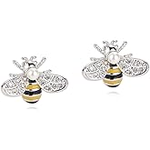 Reffeer Solid 925 Sterling Silver Cute Bee Earrings Stud for Women Teens Small Freshwater Pearl Bee Earrings