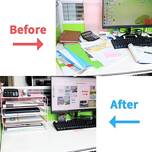4 Tier Reinforce Stackable Paper Document Letter Tray Desk Organizer, New Design Metal Mesh File Holder Organizer for Home Office School, Folders Letters Paper Storage Pink (Color)