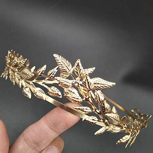 Leaf Headband Roman Goddess Crown Hair Band Boho Bridal Christmas Hair Hoop Women Girls Wedding Hairband Party Decoration Headdress Cosplay Costume Headwear Handmade Headpiece Hair Accessories Golden