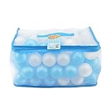 Lightaling 100pcs White & Blue Ocean Balls & Pit Balls Soft Plastic Phthalate & BPA Free Crush Proof - Reusable and Durable Storage Mesh Bag with Zipper