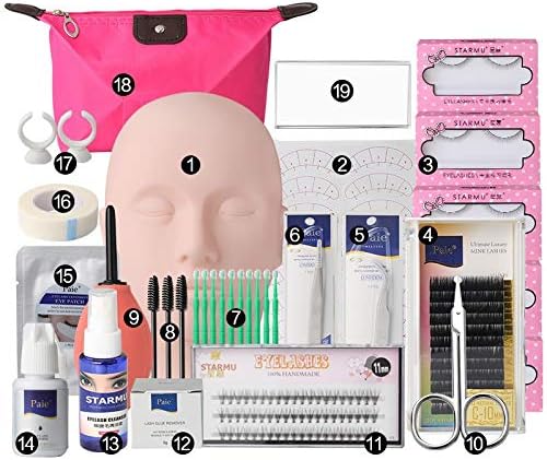 Professional Eyelash Extension Kits，Mannequin Head Training Eyelashes Extensions Practice Cosmetology Esthetician Supplies with Eye Lashes Glue Tweezers Tools sets for Makeup Eye Lashes Practice 19pcs