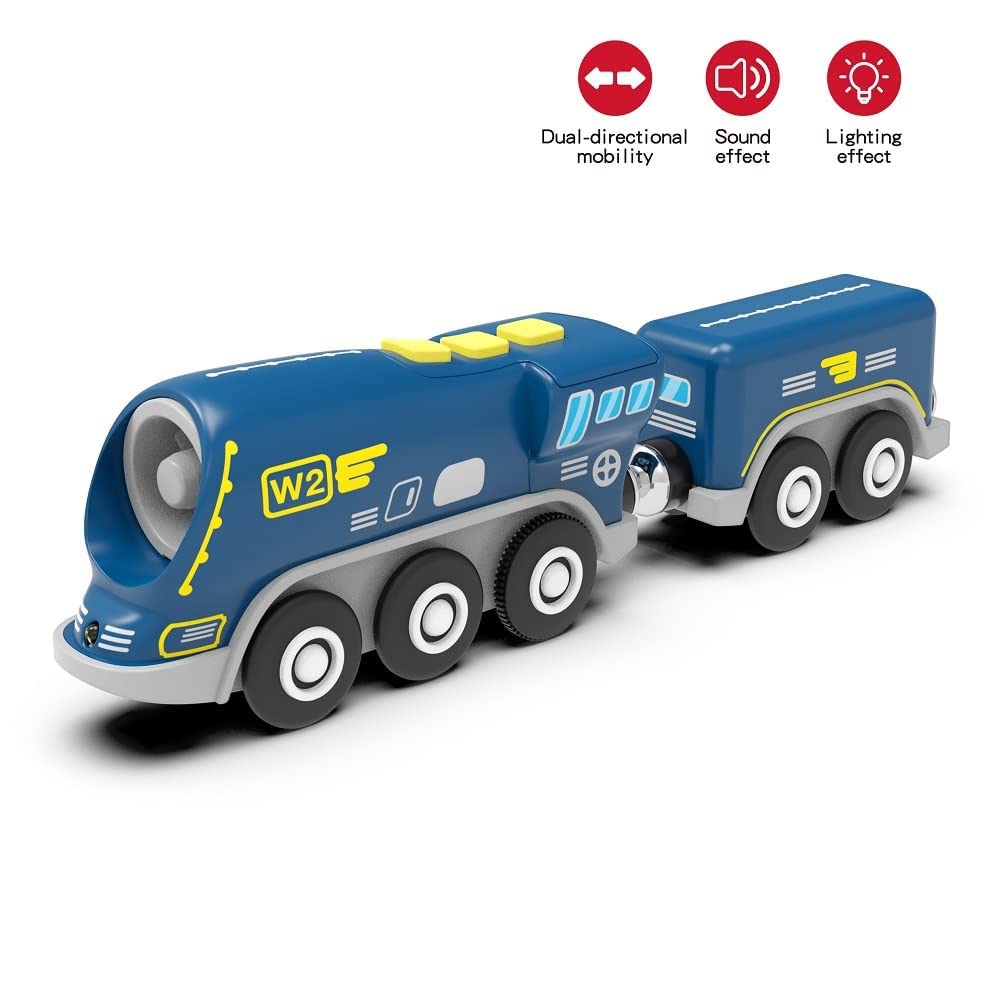 Battery Operated Action Locomotive Train (Magnetic Connection)- Powerful Engine Bullet Train Compatible with Thomas, Brio, Chuggington Wooden Tracks- Toys Car for Toddlers