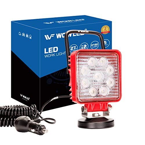 WF Magnetic Work Light, Magnet Base Mount Bracket, Cigarette Lighter Powered, LED Work Light, 27W Portable Flood Beam Lamp for Truck Tractor Trailer SUV Off-road Emergency Repairs (Square Red) - Thumbnail 7