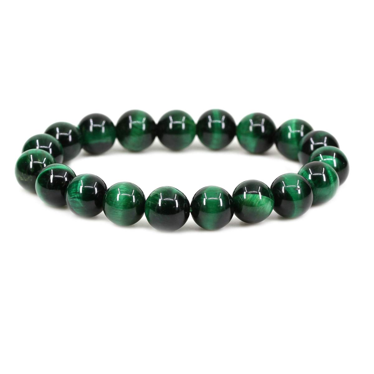 CHENYUE Dyed Green Tiger Eye Gemstone 10mm Round Beads Stretch Bracelet 7" Unisex