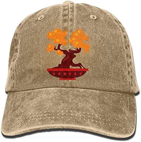 AOHOT Herren Damen Baseball Caps,Hüte, Mützen, Classic Baseball Cap, Orange Bonsai Tree Denim Hat Adjustable Women Washed Baseball Hats