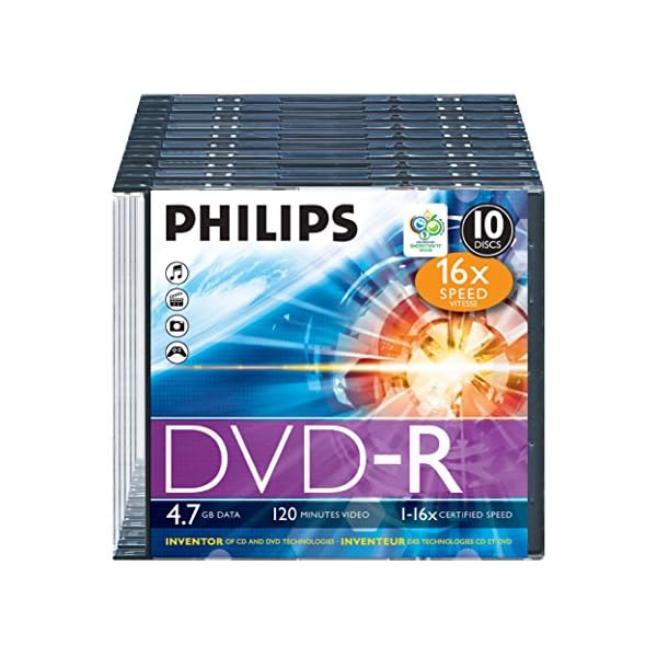 Philips DVD-R Rohlinge High-Speed (4.7 GB /120 Minuten Video, 1-16x Speed, 10er Slim Case)