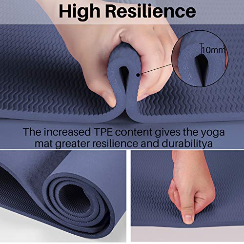 ANSOPO Tapete de Yoga Antideslizante con Premium Material ecológico TPE 10mm Agarre de Alto Rendimiento, Acolchado Ultra denso para Ejercicio, Yoga y Pilates（10mm）