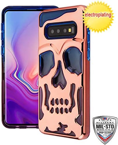 iHeartGlitter - for Samsung Galaxy S10 Rose Gold Skull Plated Head Blue Purple Cover Phone Case [ONLY S10 Model]