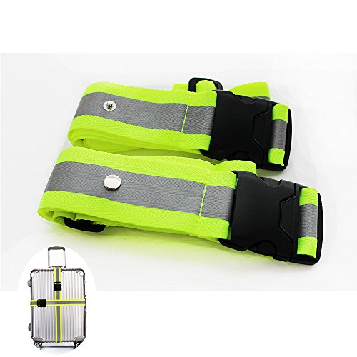 Luggage Strap Reflective Patch Mark- For Travelling 18-32 inch Rolling Luggage Include 2Pcs Straps,Super Reflective,Cross Binding 1-Year Warranty (GREEN)