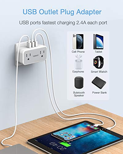 Multi Plug Outlet Extender with USB, TESSAN 2-Pack Outlet Splitter Electrical Double Plug with 3 USB Wall Charger, Mini… - Image 4