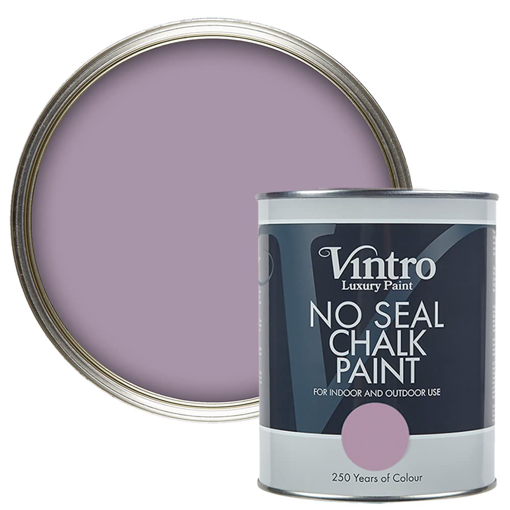 Vintro | No Seal Chalk Paint | Lilac | Interior & Exterior Use | Furniture | Walls | Wood | Metal | 1 Litre (Lilac - Amethyst)