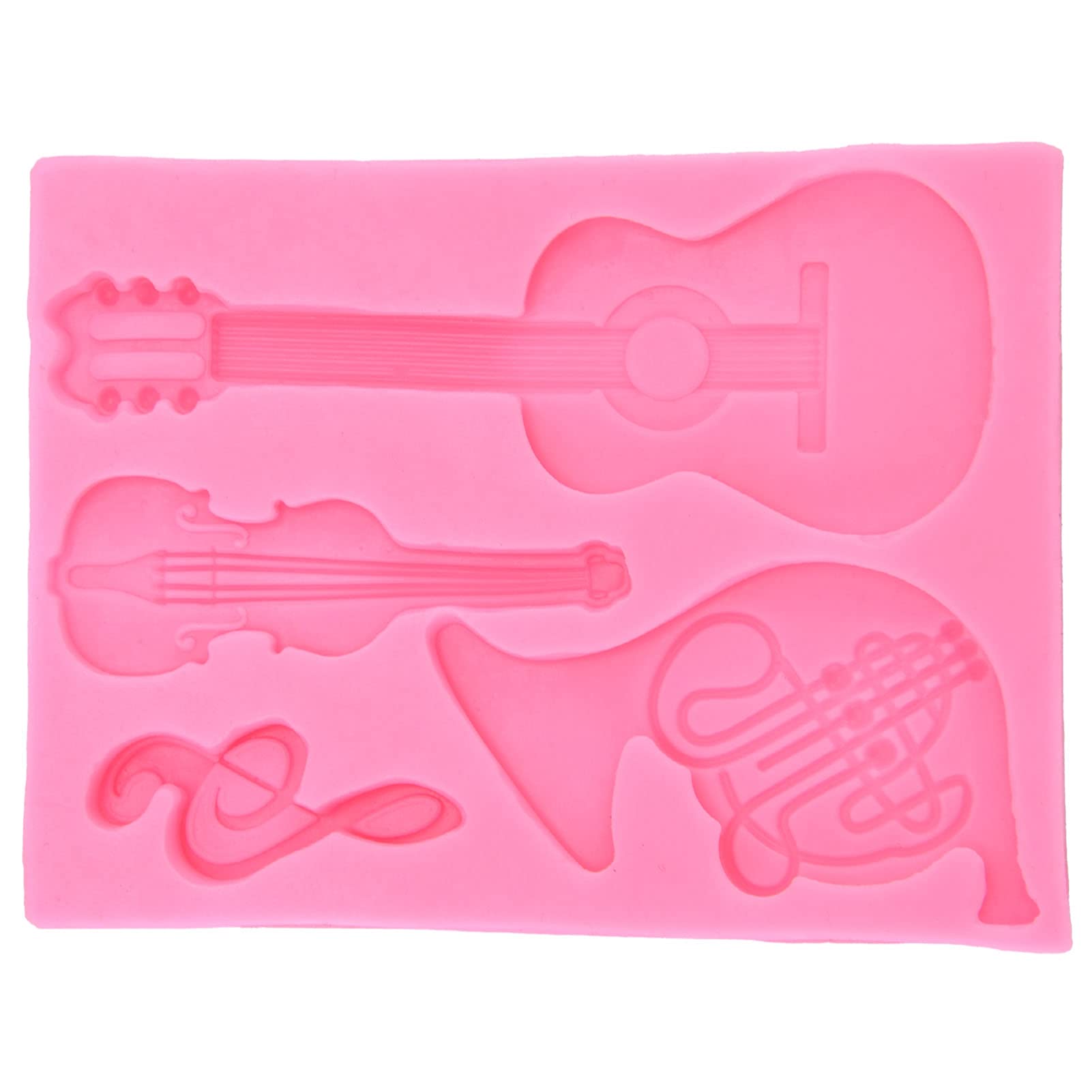 Guitar Shape Fondant Mold, Silicone Musical Candy Molds Pink Chocolate Mold Guitar Ice Tray Music Notes Mold Cupcake Topper 3D Chocolate Mould for Cake Baking Decoration