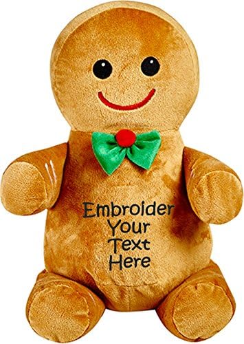 Personalized Stuffed Gingerbread Man in a Bowtie with Four Lines of Embroidery