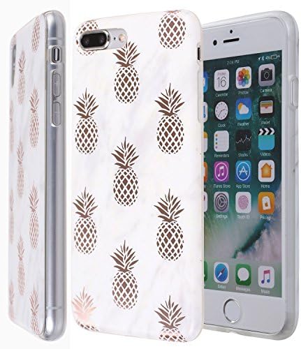 iPhone 7 Plus Case,iPhone 8 Plus Case, Rose Gold Chrome Plated Marble Clear Bumper TPU Soft Case Rubber Silicone Skin Cover for iPhone 7 Plus (2016) / iPhone 8 Plus (2017) (Pineapple)