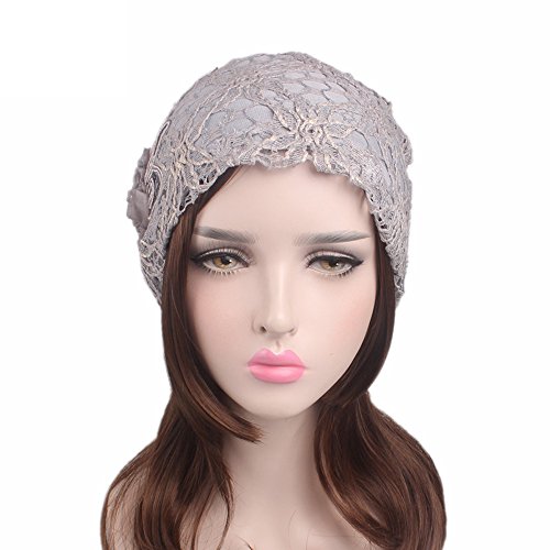 Wcysin Women Embroidery Net Turbans Headwear Head Scarf Head wraps Cancer Hats (Grey)