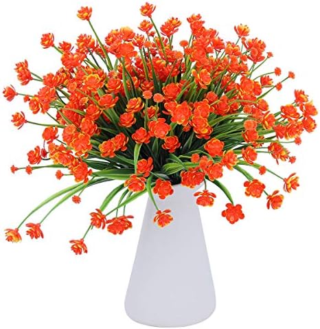 CountryGrass Artificial Fake Flowers, 6 Bundles Outdoor UV Resistant Greenery Shrubs Plants Indoor Outside Hanging Planter Home Kitchen Office Wedding, Garden Decor (Orange)