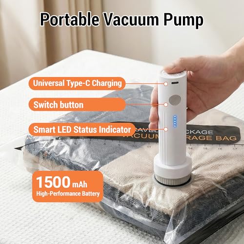 VCVCVOF Vacuum Storage Bags, 15 Pack Reusable Space Saver Bags with Wireless Electric Air Pump for Clothes,Travel (15)