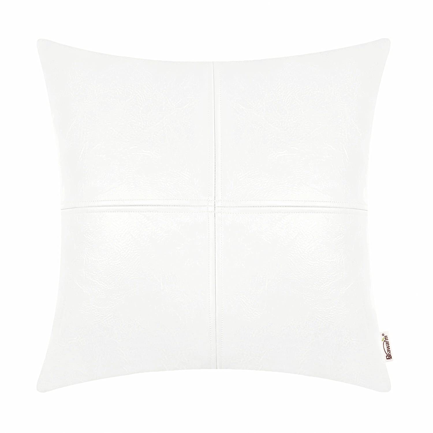 BRAWARM Decorative Throw Pillow Covers, Faux Leather Throw Pillow Covers, Cushions, Hand Stitched Faux Leather Couch Cases for Living Room Garden Bed, White, 50cm x 50cm