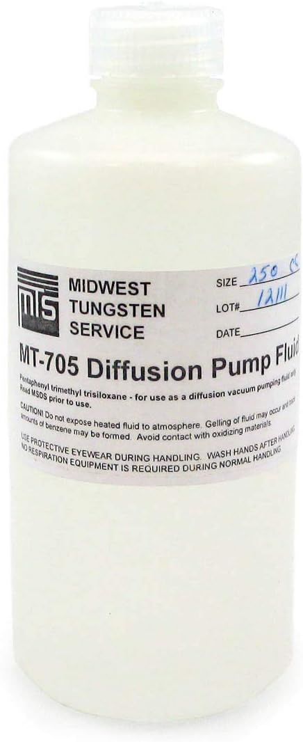 Midwest Tungsten Diffusion Pump Oil, High Vacuum, Dow Corning Equivalent, for Higher Resistant to Hydrolysis & Oxidation, Free MSDS Sheet (MT-705), 250cc