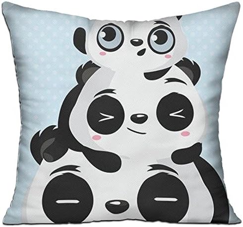 Noi Viviamo Throw Pillow Case Decorative Cute Funny Pandas Family Pillow Decorative For Sofa, Lap Desk, Home Pillow Cotton Linen Cushion Covers Filled Pillow Form Insert 18 X 18 Inch